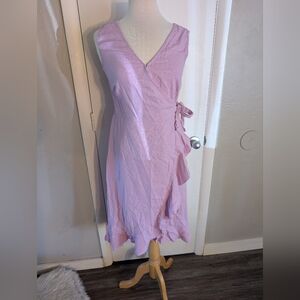 Forcynthia Linen Wrap Dress With Ruffle Hem